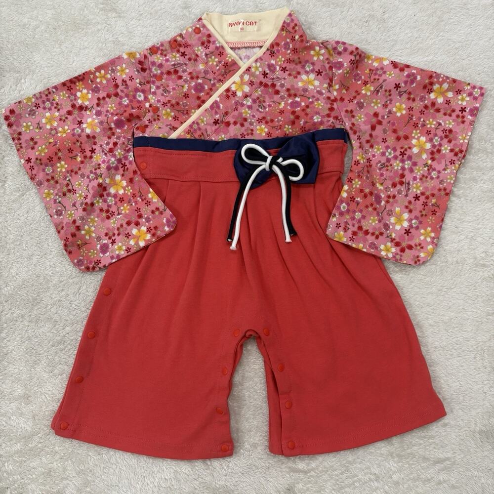 NYAN CAT Baby Girl 80cm Japanese Kimono Hakama Romper Floral Hinamatsuri 12-18mo